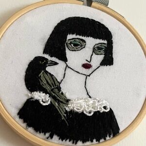 THE TALKATIVE RAVEN Embroidered Art